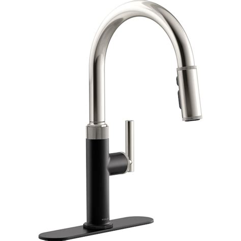 deck mount faucet nickel with pull spray metal housing|kohler lathe nickel faucet.